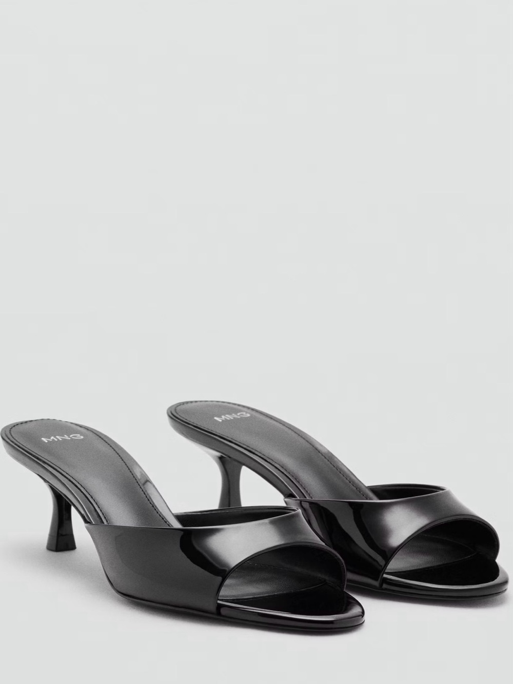 Mango Black Patent Open-Toe Slide Heels